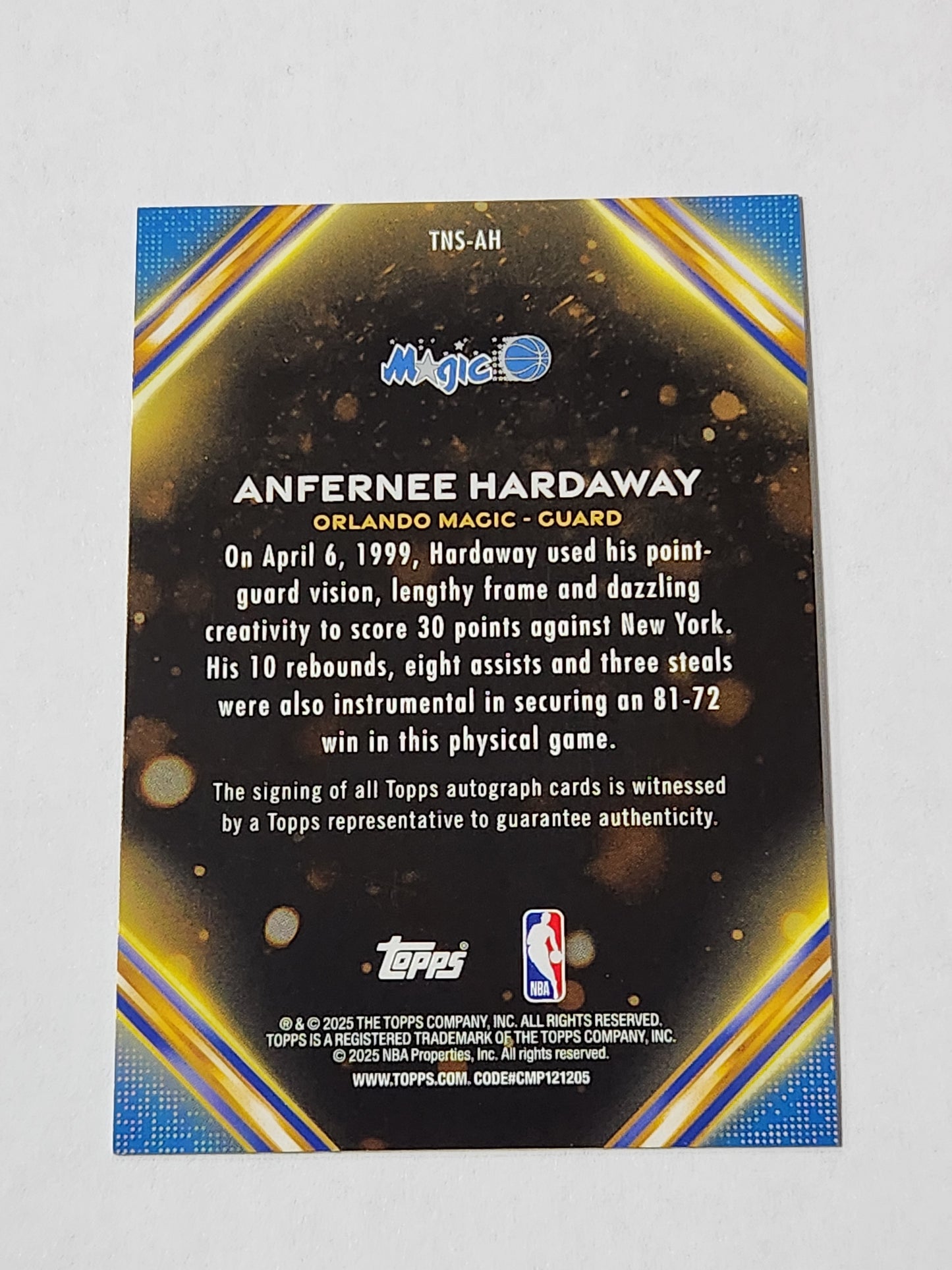 2025 Topps Notch Signatures Anfernee Hardaway Auto # /10 SSP