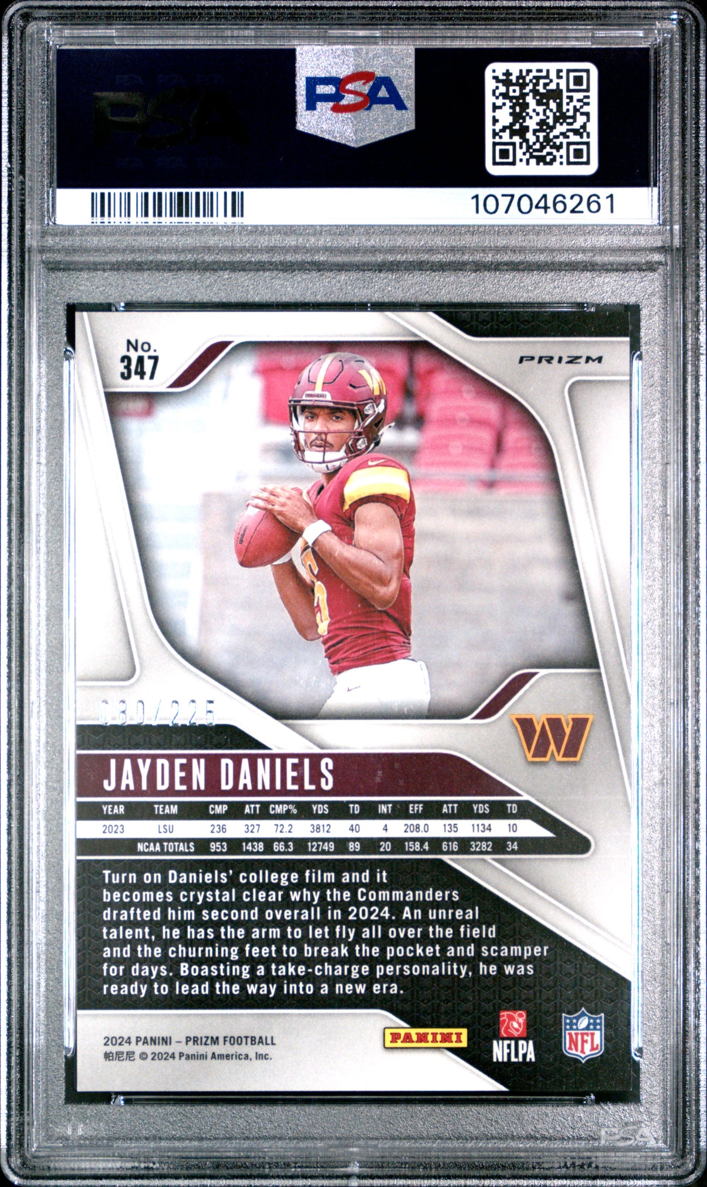 2024 Prizm Jayden Daniels Purple Ice PSA 10 # /225  347