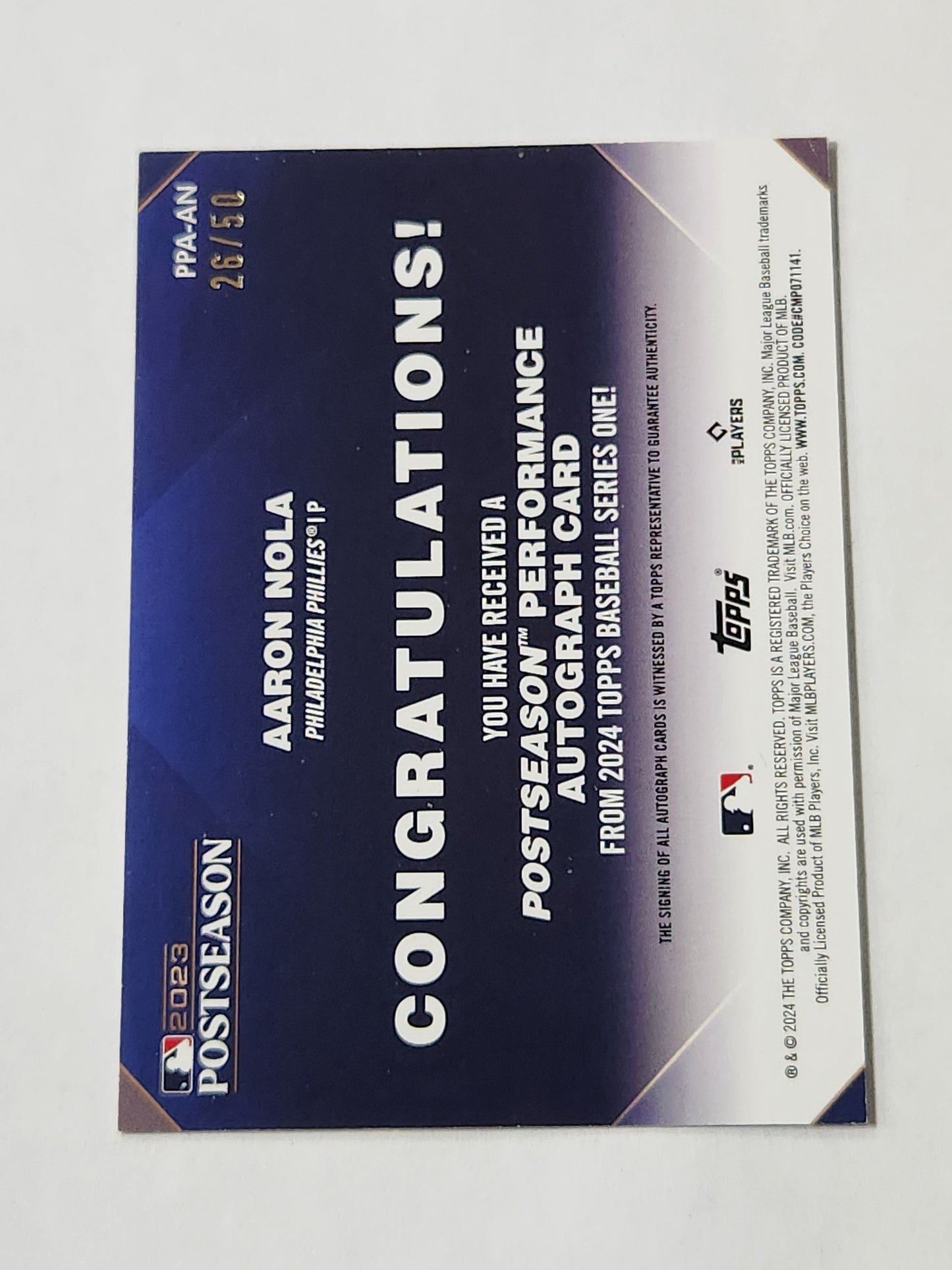 2024 Topps Postseason Aaron Nola Auto 26/50 SP