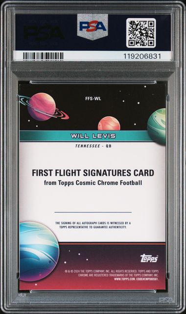 2024 Topps Chrome Cosmic Will Levis First Flight Gold Interstellar On Card Auto PSA 9